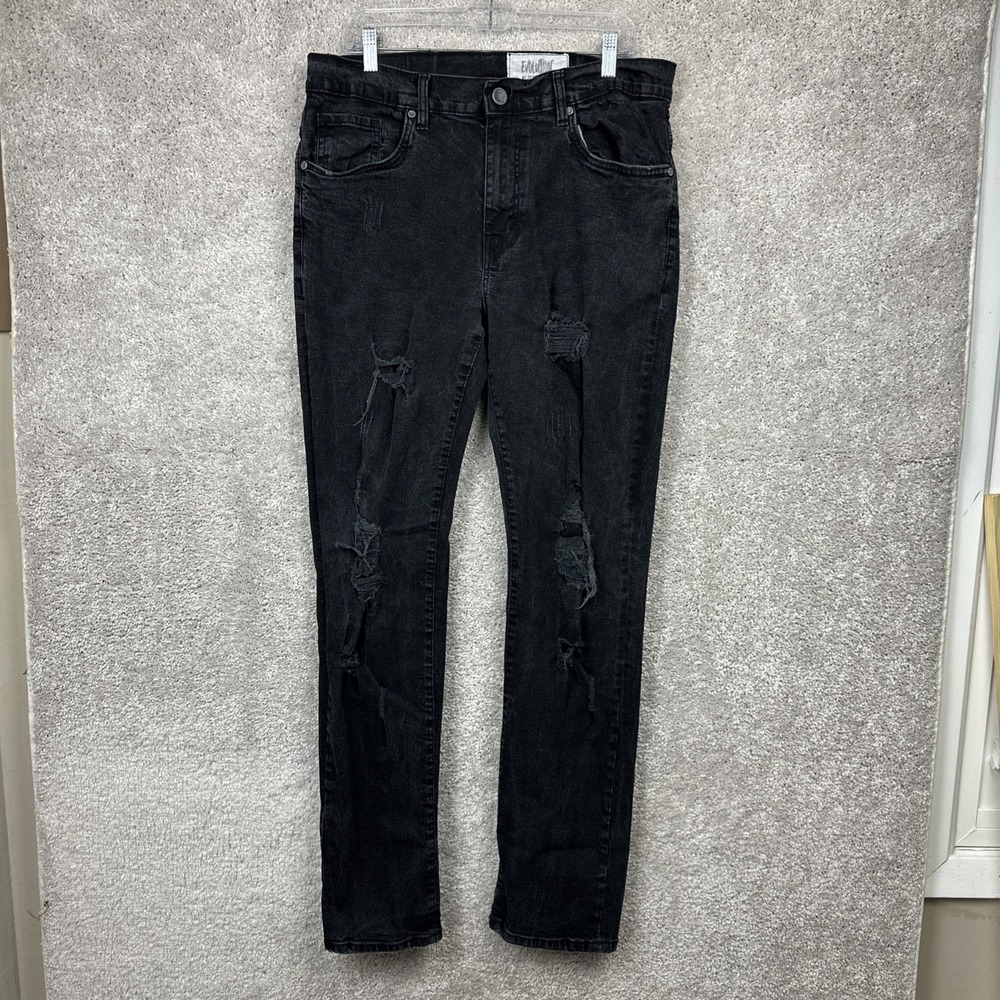 Evolution In Design Jeans Mens 36‎ X 34 Black Slim Straight Stretch Distressed